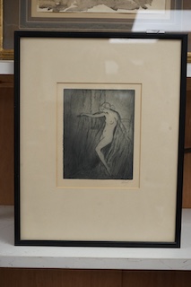 Edouard Chimot (French, 1880-1959), aquatint, ‘The Veil’, signed in pencil, label verso, 21 x 16cm. Condition - good